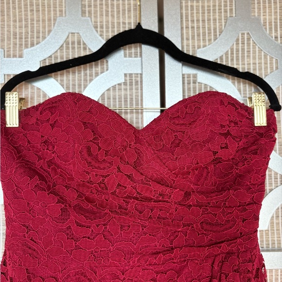 David's Bridal Red Sheath Sweetheart Strapless Dress - Picture 2 of 8